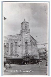 1931 Civic Theater Clock Tower Auckland New Zealand NZ RPPC Photo Postcard