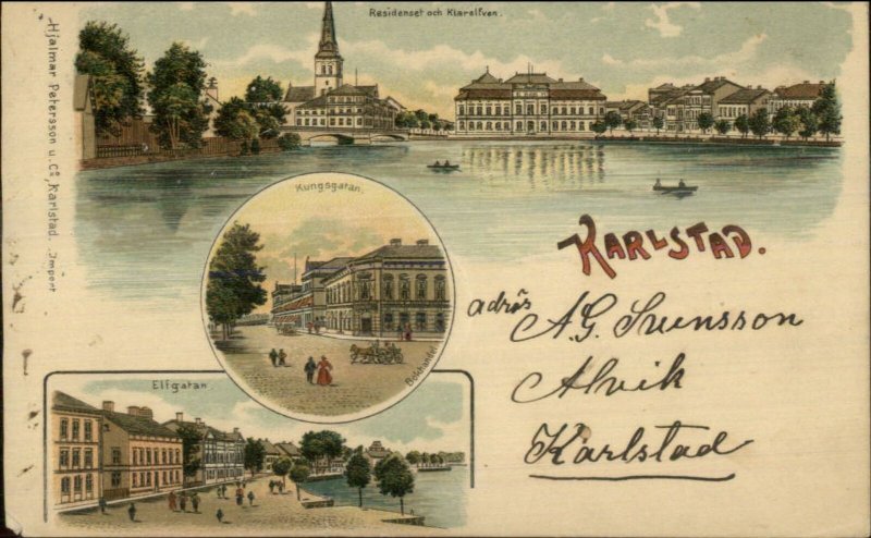 Karlstad Sweden Multi View Hjalmar Petersson c1900 Postcard