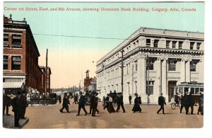 People at Corner of 1st and 8th, Dominion Bank, Calgary, Alberta