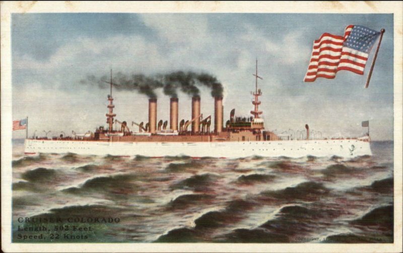 US Navy Naval Cruiser Ship Colorado & American Flag c1910 Postcard