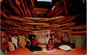 Vtg Arizona AZ Monument Valley Native Navajo Women Weaving Rug Postcard