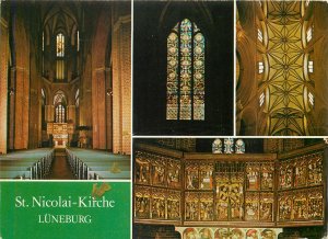 Postcard Germany st nicolai kirche luneburg multi view church inside altar