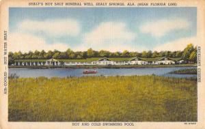 Sealy Springs Alabama boat on lake Hot Salt Mineral Well antique pc ZA440402