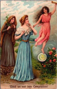 Art Nouveau Three Beautiful Women Vintage Postcard C188