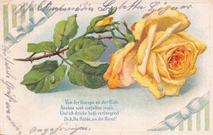 A060 Greetings 1916 Yellow Rose flower ribbons Poem embossed vintage postcard