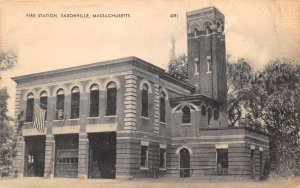 Saxonville Massachusetts Fire Station, Exterior Sepia Tone Lithograph PC U3472