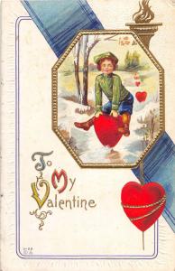 E67/ Valentine's Day Love Holiday Postcard c1913 Riding a Heart Gold 22