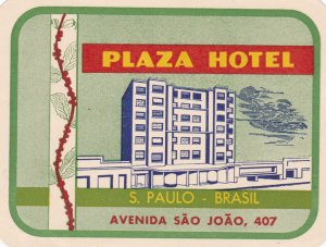 Argentina Sao Paulo Plaza Hotel Vintage Luggage Label sk2468