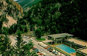 Canada British Columbia Radium Hot Springs Aerial View Of Pools From The Lodge