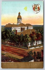 State Capitols~Jefferson City Missouri~Coat Of Arms~Gold Embossed~Vintage PC