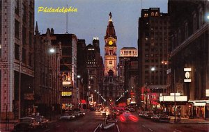 Twilight Scene of Broad Street and City Hall  Philadelphia, Pennsylvania PA