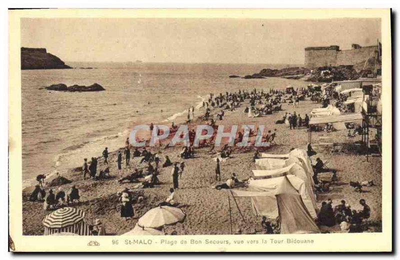 Postcard Old St Malo Plge Bon Secours view to the Tour Bidouane