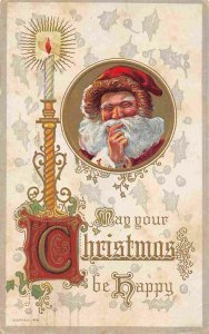 Santa Claus Thinking Candle Merry Christmas 1911 postcard