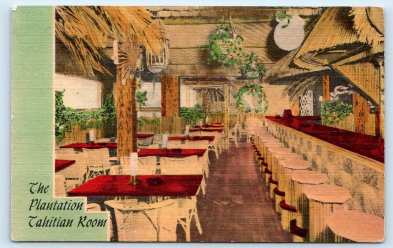 MOLINE, Illinois IL ~ Tahitian Room PLANTATION RESTAURANT Tiki Tropical Postcard