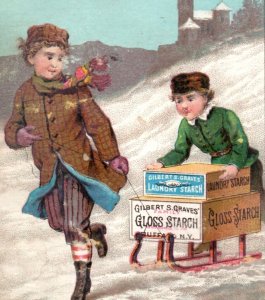 1880s Gilbert S. Graves Laundry Starch Winter Children Sled Boxes Fab! P167