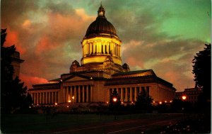 Capitol Building and Rotunda at NIght Olympia Washington WA UNP Chrome Postcard