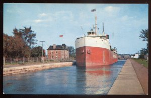 h2261 - SAULT STE. MARIE Ontario Postcard 1960s Freight Boat in Canal Locks