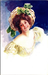 Artist Postcard Beautiful Brunette Woman