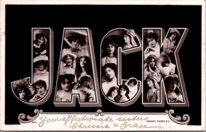 Real Photo Postcard Women's Faces Inside Large Letters of the name JACK