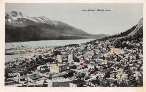 Juneau Alaska Bird's Eye View~Streets-Houses-Harbor-Mountains~Vintage RPPC