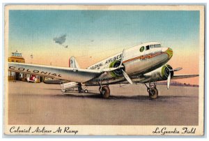 1943 Colonial Airliner At Ramp La Guardian Field New York NY Antique Postcard