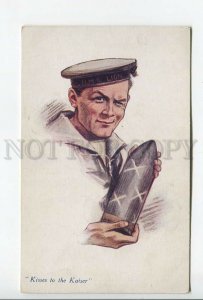 462160 WWI Sailor HMS LION shell Kiss to KAISER Vintage postcard