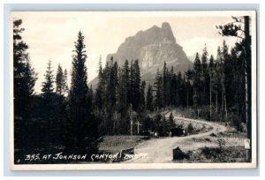 Vintage Cars Signs Crossing Johnson Canyon Banff Real Photo RPPC Postcard P141