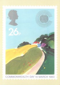 British stamp on Post card Commonwealth Day 14 March 1983 Donald Hamilton Fraser