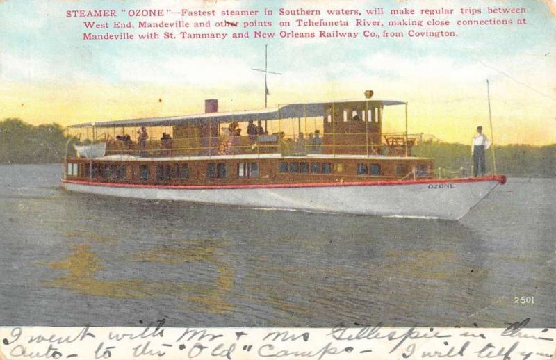 Steam Ship Ozone Boat Waterfront Antique Postcard K84958