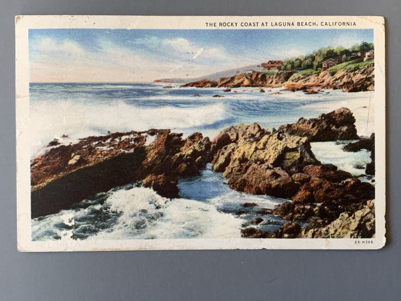 Rocky Coast Laguna Beach CA Seascape White Border Postcard A1140091245