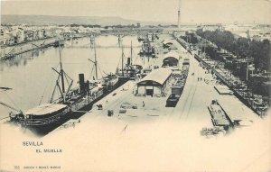 Postcard C-1910 Spain Sevilla Docks Ships Port undivided FR24-2348