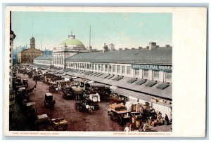 c1905 Quincy Market Wagon Horse Carriage Lined Stall Store Boston MA Postcard 