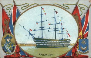 Antique BRITISH NAVY HMS Victory Schooner SHIP Lord Nelson FLAG BORDER