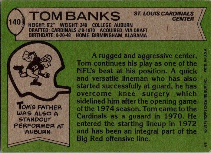 1978 Topps Football Card Tom Banks St Louis Cardinals sk7138