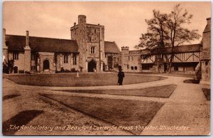 VINTAGE POSTCARD THE AMBULATORY BEAUFORT TOWER ST. CROSS HOSPITAL WINCHESTER U.K