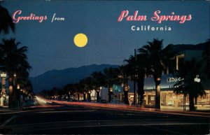 Palm Springs California CA Palm Canyon Drive Neon Signs Night Vintage Postcard