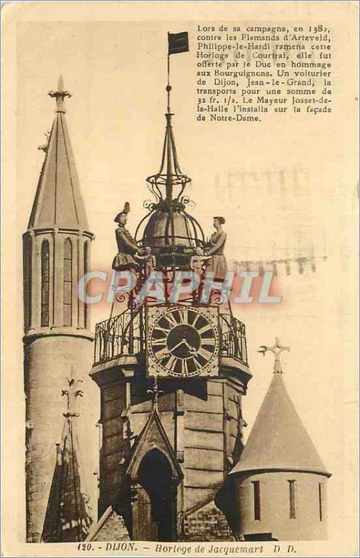 Old Postcard Dijon Jacquemart Clock