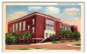 HERINGTON, Kansas KS ~ HIGH SCHOOL ca 1940s Linen Postcard