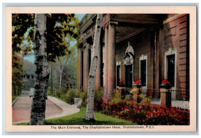 Charlottetown PEI Canada Postcard Main Entrance Charlottetown Hotel c1950's