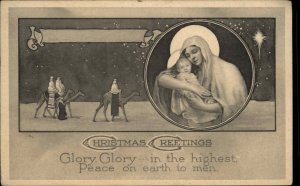 Christmas Wise Men Ride Camels Mary & Baby Jesus Gibson 1900s-20s Vintage PC