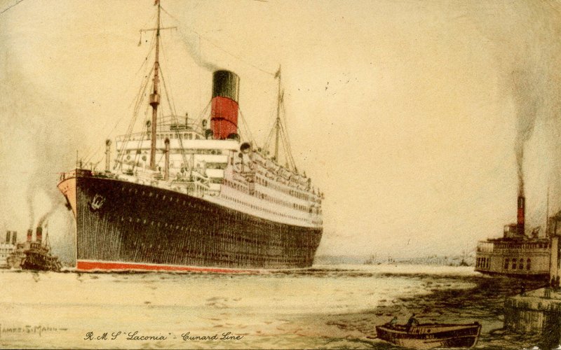Cunard Line - RMS Laconia. Artist: Mann    (Paquebot)