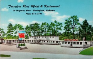 Travelers Rest Motel and Restaurant Birmingham Alabama Postcard PC414
