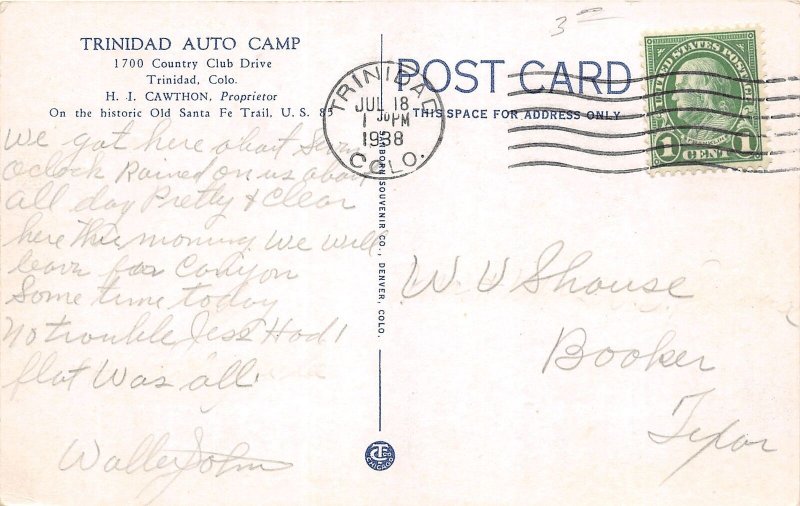 J59/ Trindad Colorado Postcard c1910 Trinidad Auto Camp Gas Station 115