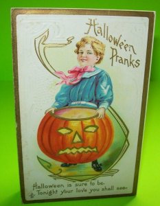 Vintage Halloween Postcard Original Stecher Pranks Series 226 F Embossed Antique