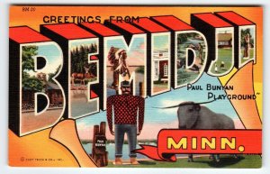 Greetings From Bemidji Minnesota Large Big Letter Postcard Linen Curt Teich