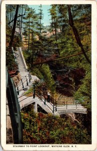 Stairway Point Lookout Watkins Glen NY New York Postcard UNP WB Curt Teich VTG