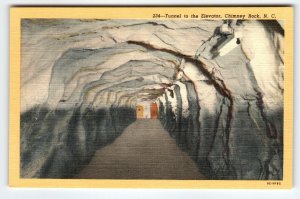 Tunnel To The Elevator Chimney Rock North Carolina Postcard Vintage Linen Unused