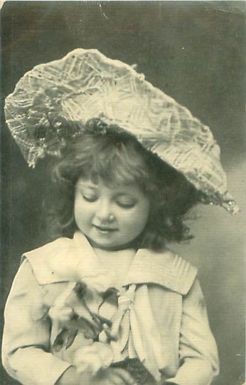 Cute Little Girl in Big Hat & Sailor Dress Antique 1907 Photo Postcard USED