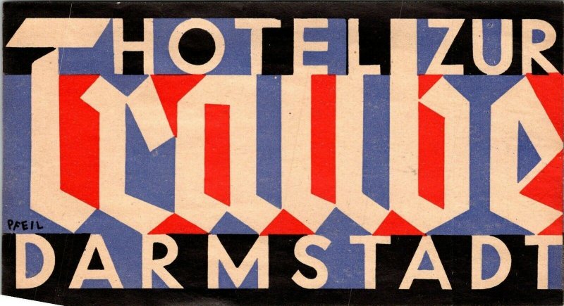 Germany Darmstadt Hotel Zurt Traube Small Vintage Luggage Label sk4874