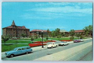 Lafayette Indiana IN Postcard Purdue University Oval Classic Cars Buildings 1960